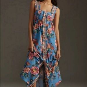 FARM Rio Blue and Orange Ruffled Tiered Sundress